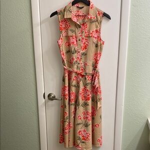 Banana Republic Tan, Pink and Red Collared Button Down Shirt Dress
